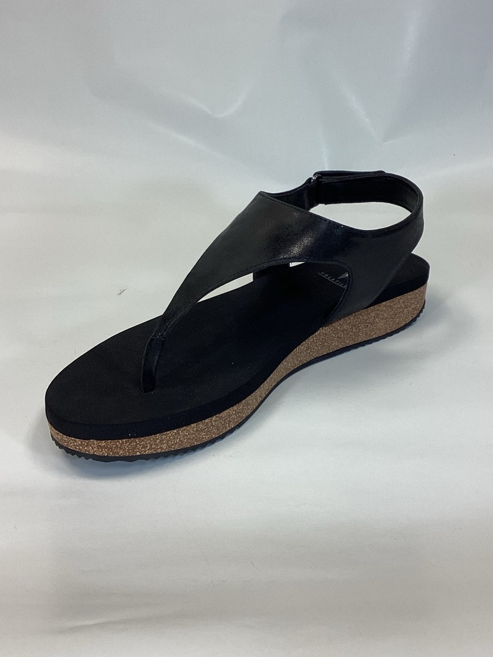 Volatile Black Cork-Platform Thong Sandal with Back Strap